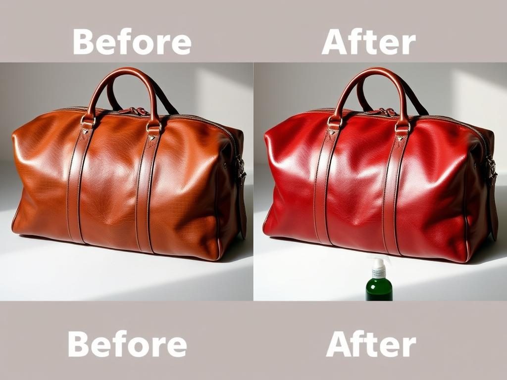 Before and after of luggage restoration showing cleaning and conditioning results Before and after of luggage restoration showing cleaning and conditioning results