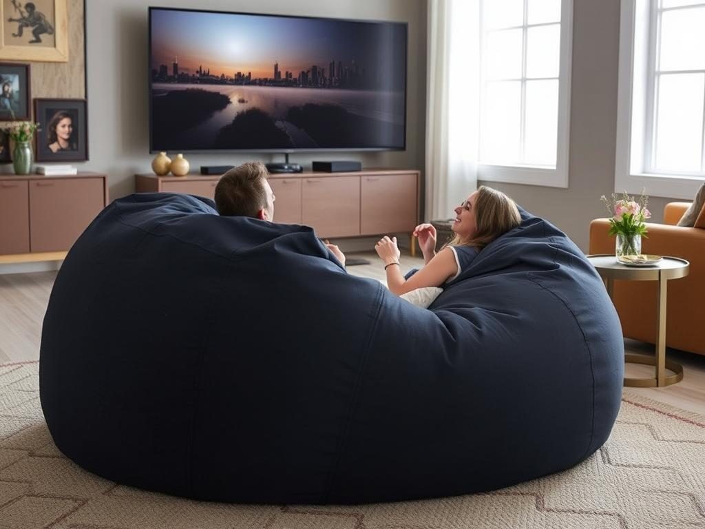 Big Joe Fuf XXL 7 Foot Bean Bag Chair in a home theater setting Big Joe Fuf XXL 7 Foot Bean Bag Chair in a home theater setting