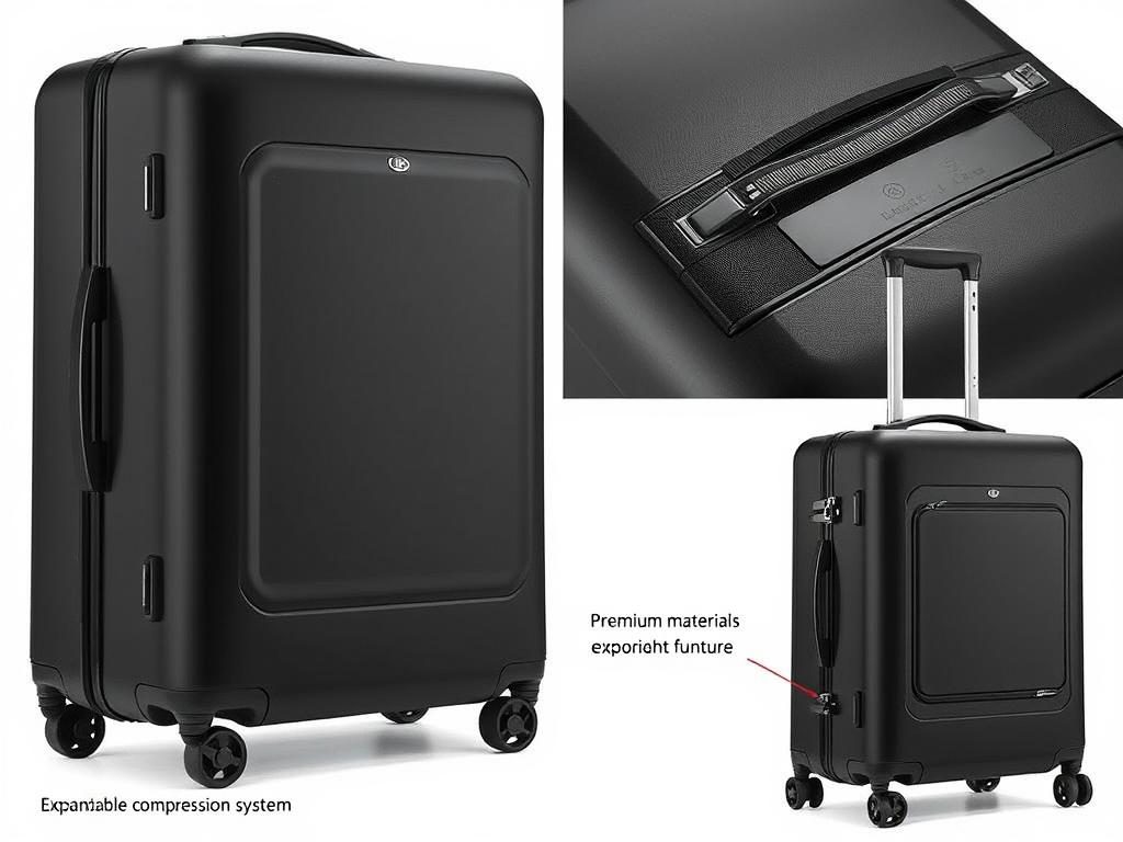 Briggs & Riley Baseline Expandable Spinner suitcase shown from multiple angles highlighting expandable feature Briggs & Riley Baseline Expandable Spinner suitcase shown from multiple angles highlighting expandable feature