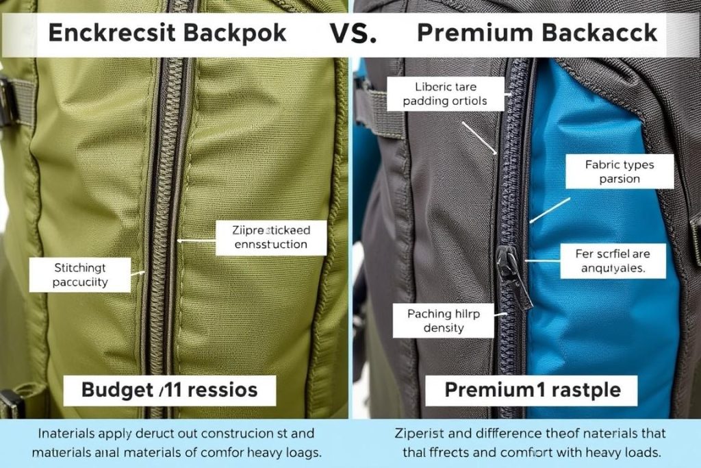Close-up comparison of budget and premium backpack materials and construction Close-up comparison of budget and premium backpack materials and construction