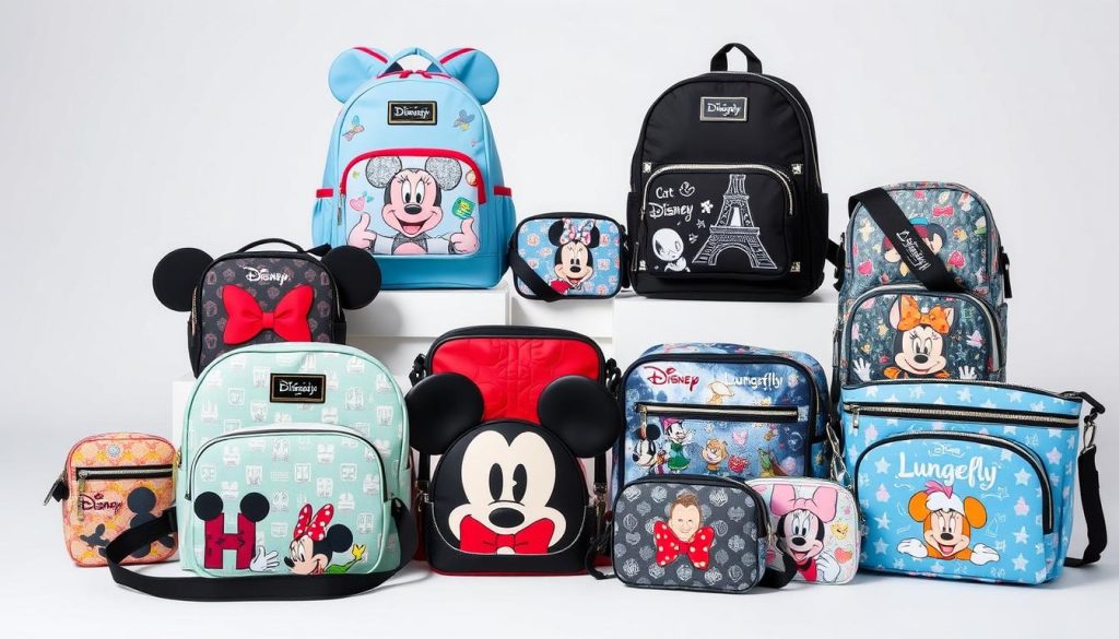Collection of Disney-themed bags in various styles and designs Collection of Disney-themed bags in various styles and designs