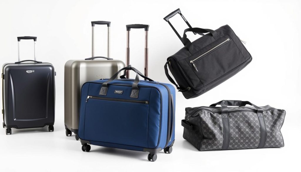 Collection of budget-friendly men's luggage options under $150 arranged together Collection of budget-friendly men's luggage options under $150 arranged together