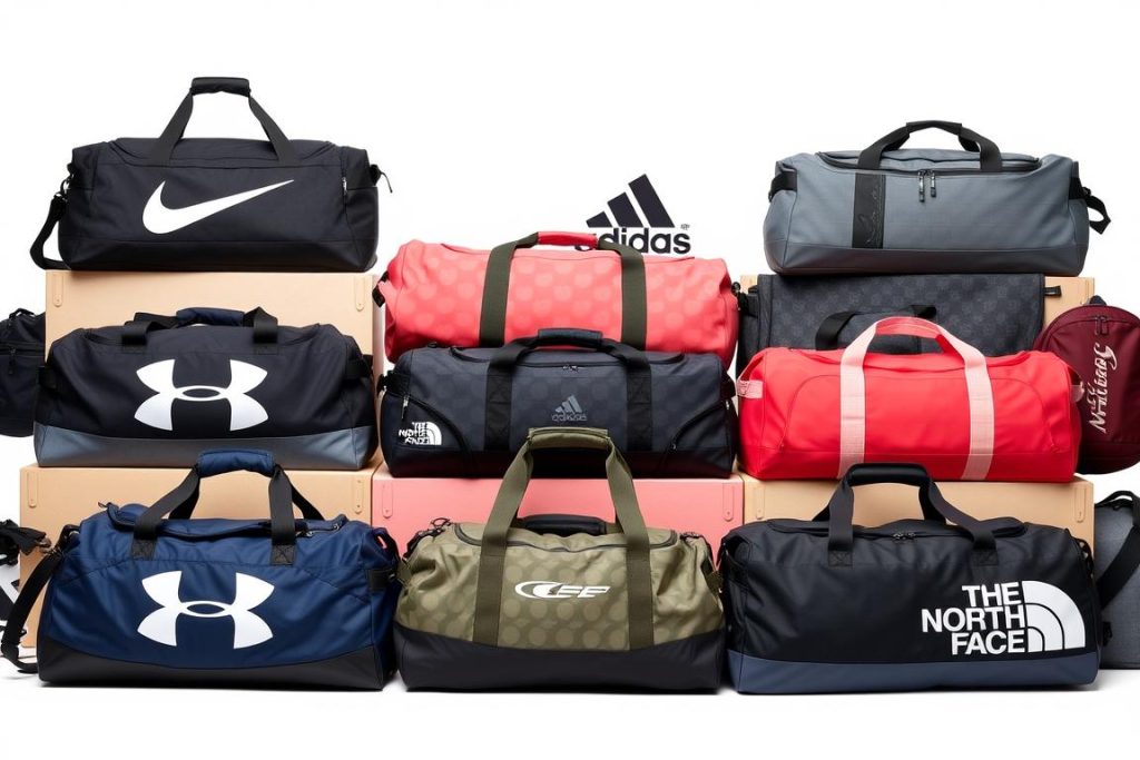 Collection of popular gym and duffel bag brands showing quality options Collection of popular gym and duffel bag brands showing quality options