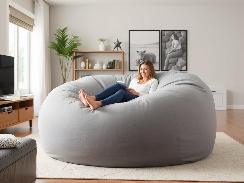 Comfy Sacks 7 Foot Foam Bean Bag Chair in a living room setting Comfy Sacks 7 Foot Foam Bean Bag Chair in a living room setting