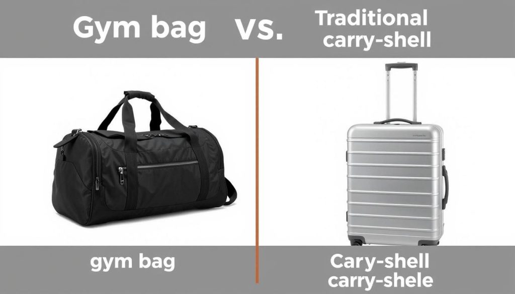 Comparison of gym bag and traditional carry-on suitcase Comparison of gym bag and traditional carry-on suitcase
