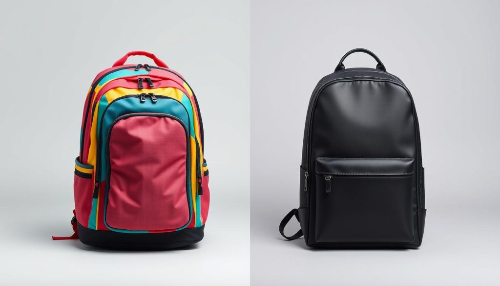 Comparison of student-style and professional backpacks side by side Comparison of student-style and professional backpacks side by side