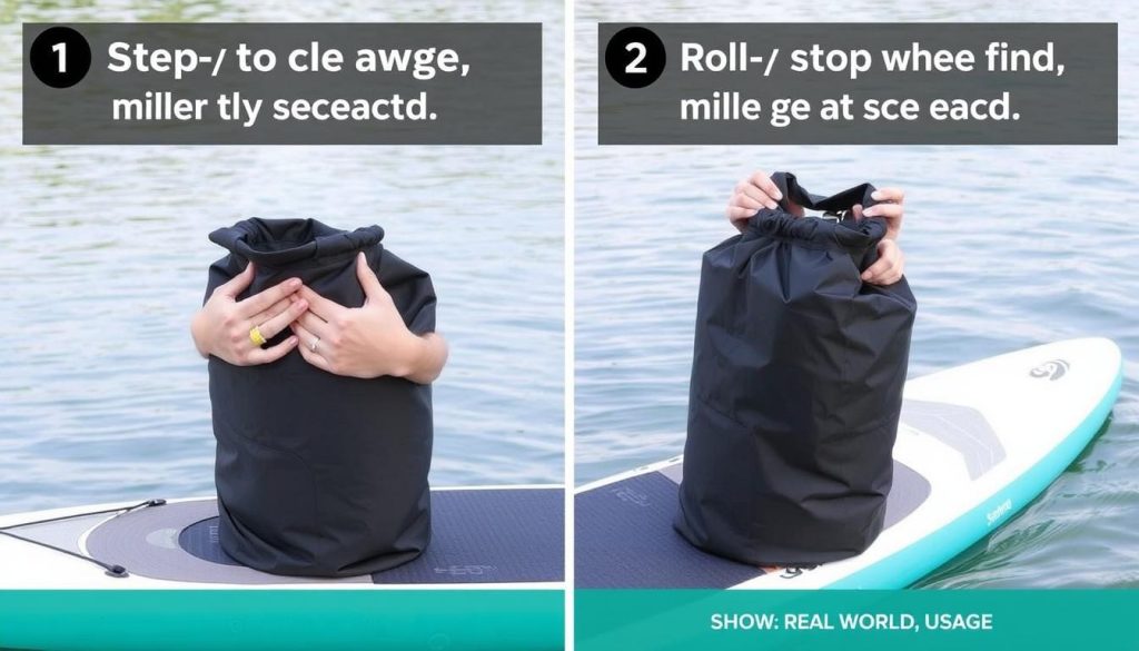 Demonstration of properly closing a roll-top dry bag