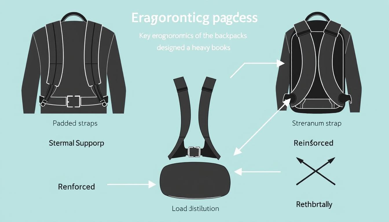 Diagram showing key ergonomic features of backpacks designed for heavy loads