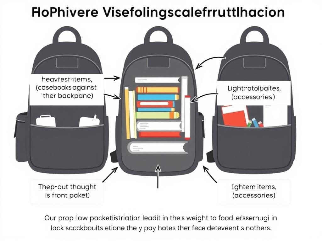 Diagram showing proper weight distribution in a backpack Diagram showing proper weight distribution in a backpack