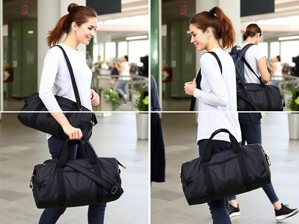 Different carrying options for duffel bags including shoulder straps and handles Different carrying options for duffel bags including shoulder straps and handles