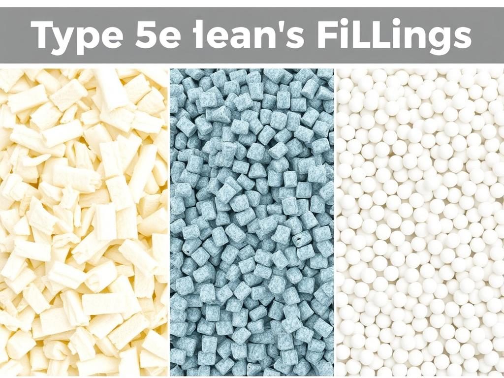 Different types of bean bag filling materials displayed Different types of bean bag filling materials displayed