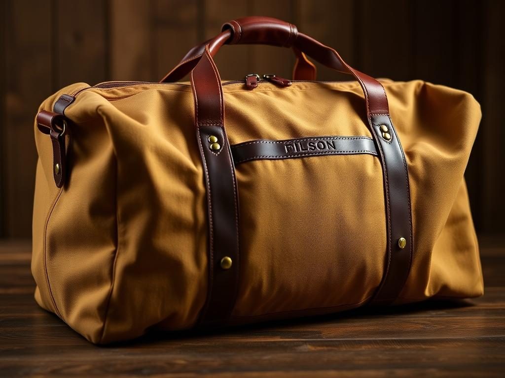 Filson Medium Rugged Twill Duffle Bag showing premium materials and classic design Filson Medium Rugged Twill Duffle Bag showing premium materials and classic design