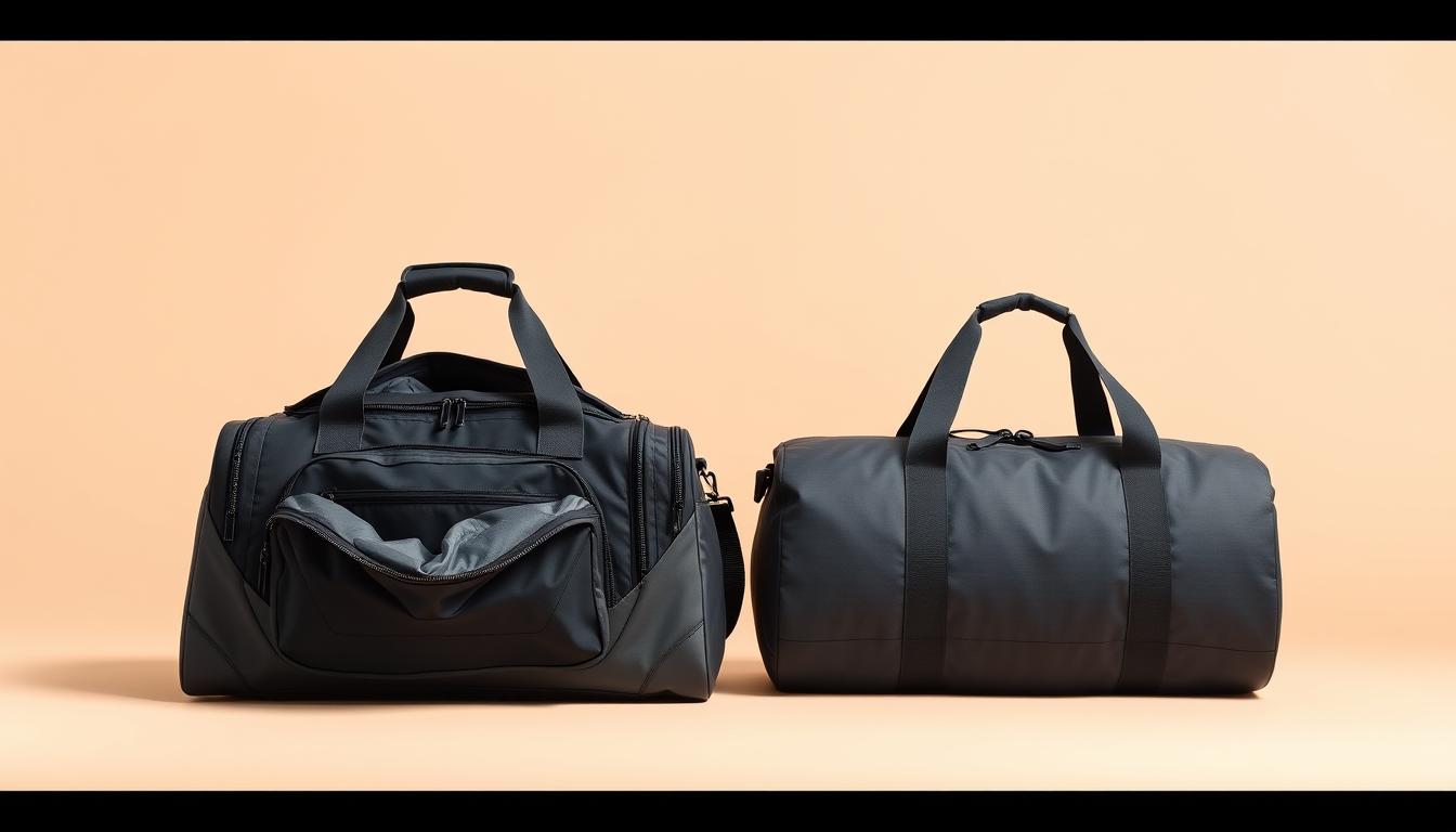 Gym bag and duffel bag side by side showing their different purposes and designs