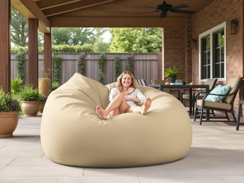Jaxx 7 Foot Bean Bag Chair in an outdoor covered patio setting Jaxx 7 Foot Bean Bag Chair in an outdoor covered patio setting