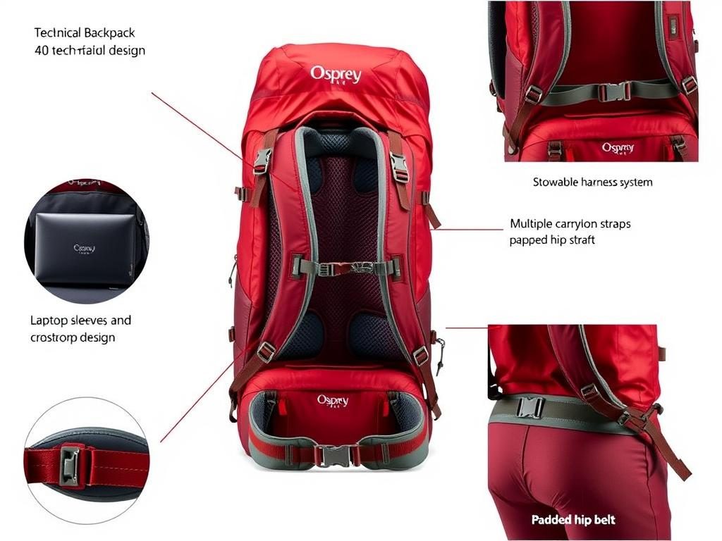 Osprey Farpoint 40 Travel Backpack shown from multiple angles highlighting versatile carrying options Osprey Farpoint 40 Travel Backpack shown from multiple angles highlighting versatile carrying options
