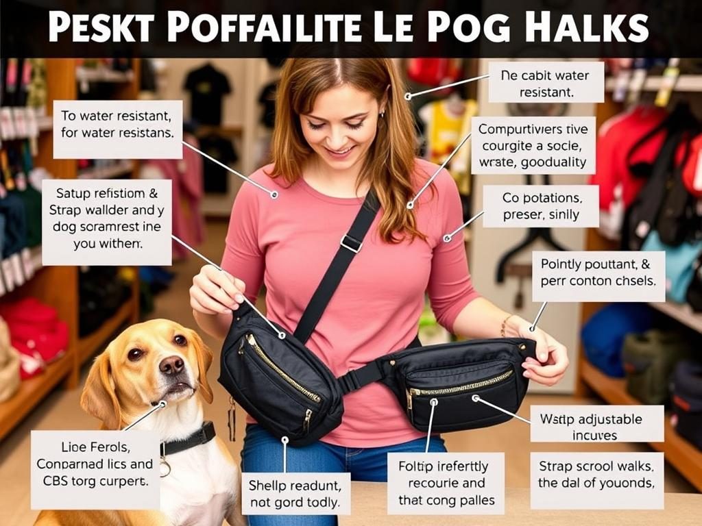 Person selecting a best fanny pack for dog walking based on their specific needs and dog size Person selecting a best fanny pack for dog walking based on their specific needs and dog size