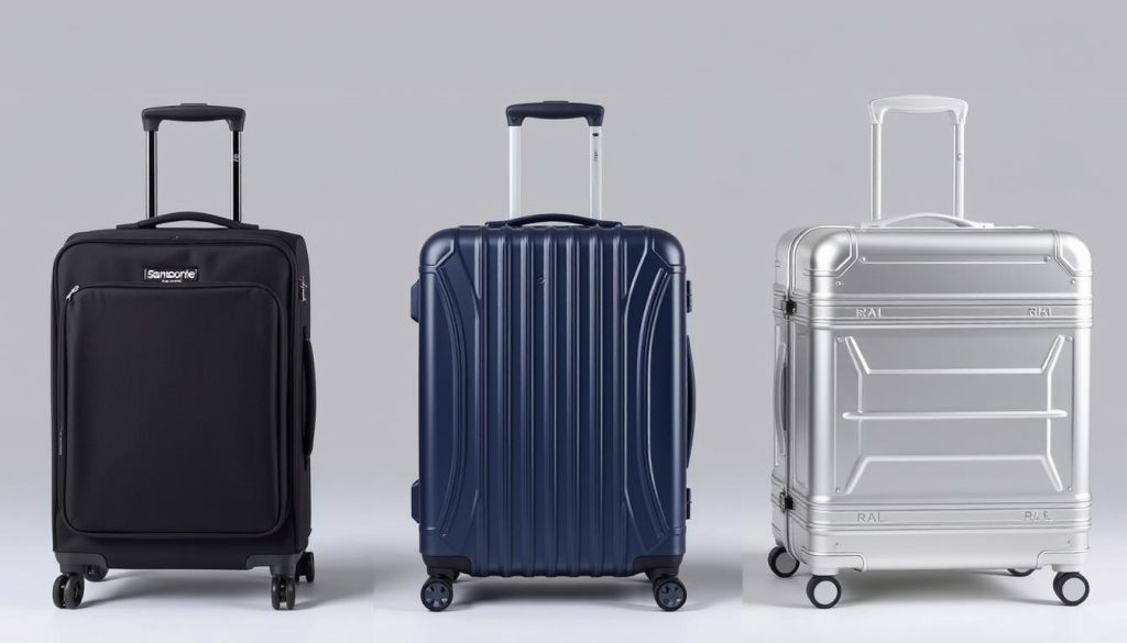 Side-by-side comparison of Briggs & Riley Baseline, Samsonite Freeform, and Rimowa Classic Cabin luggage Side-by-side comparison of Briggs & Riley Baseline, Samsonite Freeform, and Rimowa Classic Cabin luggage