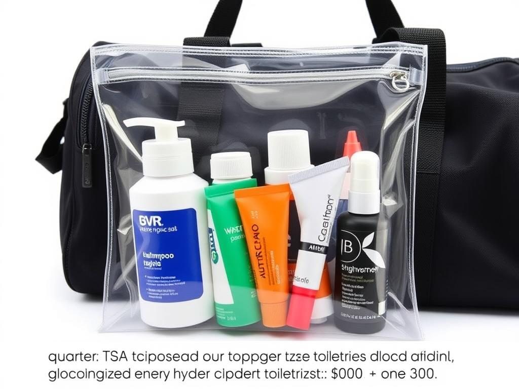 TSA-compliant toiletry bag with travel-sized products TSA-compliant toiletry bag with travel-sized products