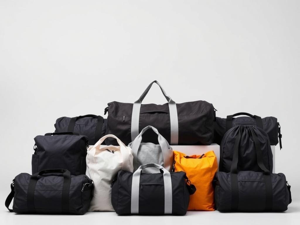Various gym bags of different sizes displayed together Various gym bags of different sizes displayed together