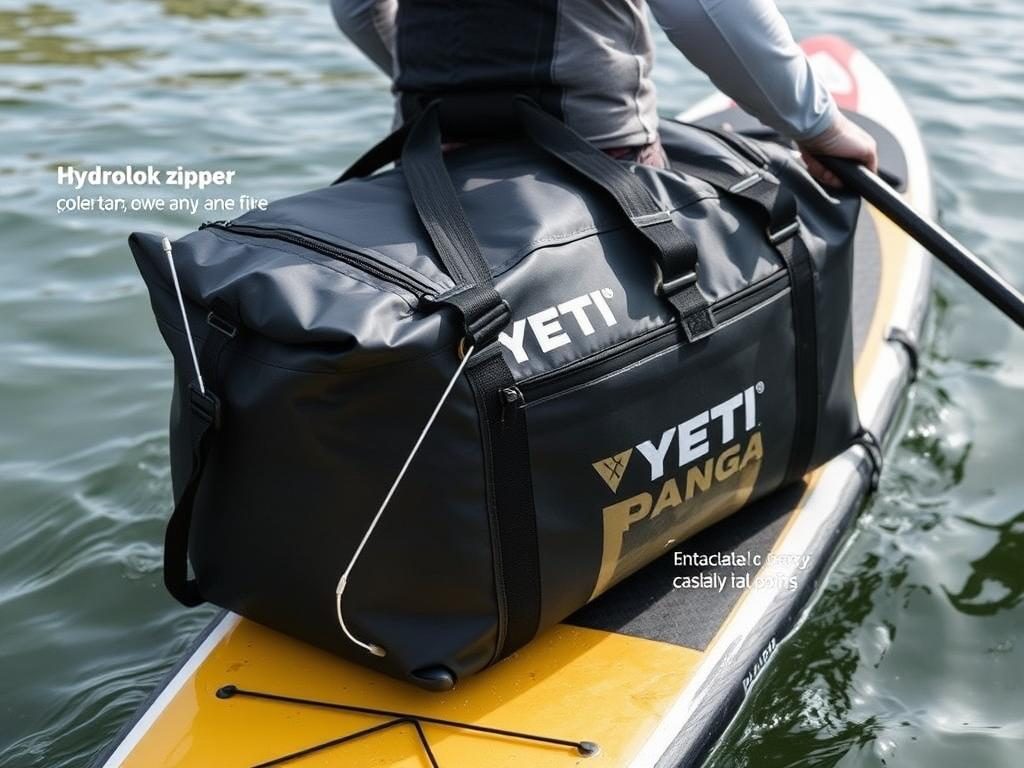 YETI Panga waterproof duffel bag on a paddle board YETI Panga waterproof duffel bag on a paddle board