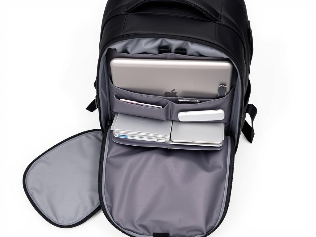 eBags Pro Slim Laptop Backpack with multiple compartments open eBags Pro Slim Laptop Backpack with multiple compartments open