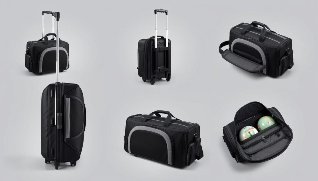 Brunswick Edge Triple Roller 3 ball bowling bag showing value-oriented features Brunswick Edge Triple Roller 3 ball bowling bag showing value-oriented features