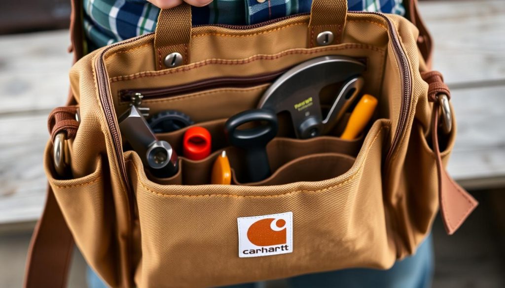 Carhartt Legacy Tool Bag showing its durable construction and organization features ideal for carpenters Carhartt Legacy Tool Bag showing its durable construction and organization features ideal for carpenters
