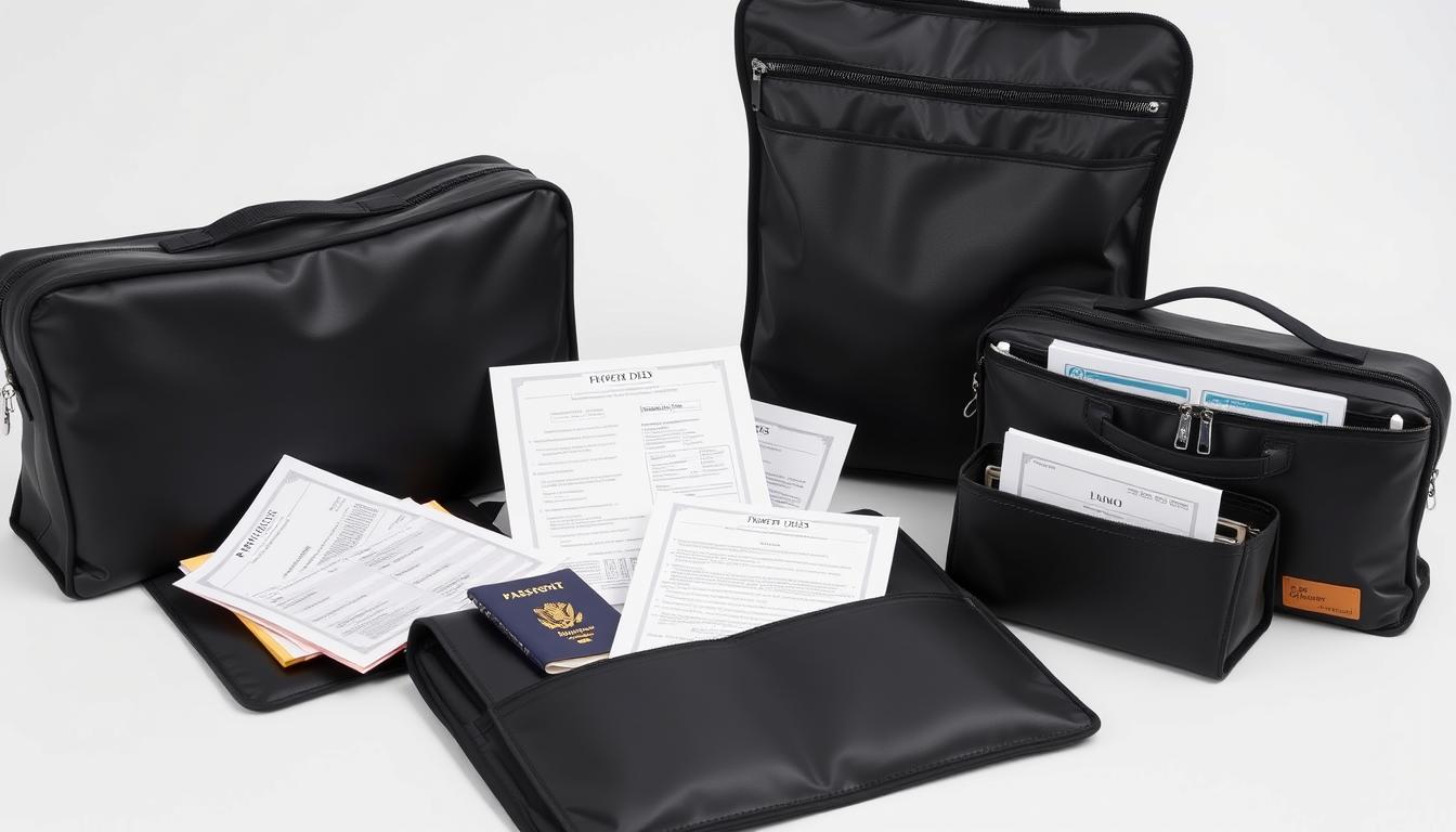 Collection of best fireproof bags for documents with important papers visible