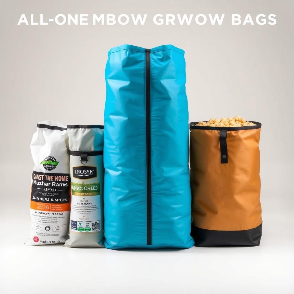 Comparison of multiple all in one mushroom grow bags showing different features Comparison of multiple all in one mushroom grow bags showing different features