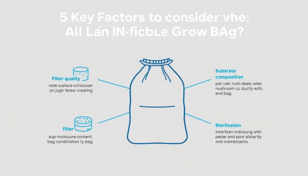 Diagram showing key components to evaluate when choosing an all in one mushroom grow bag Diagram showing key components to evaluate when choosing an all in one mushroom grow bag