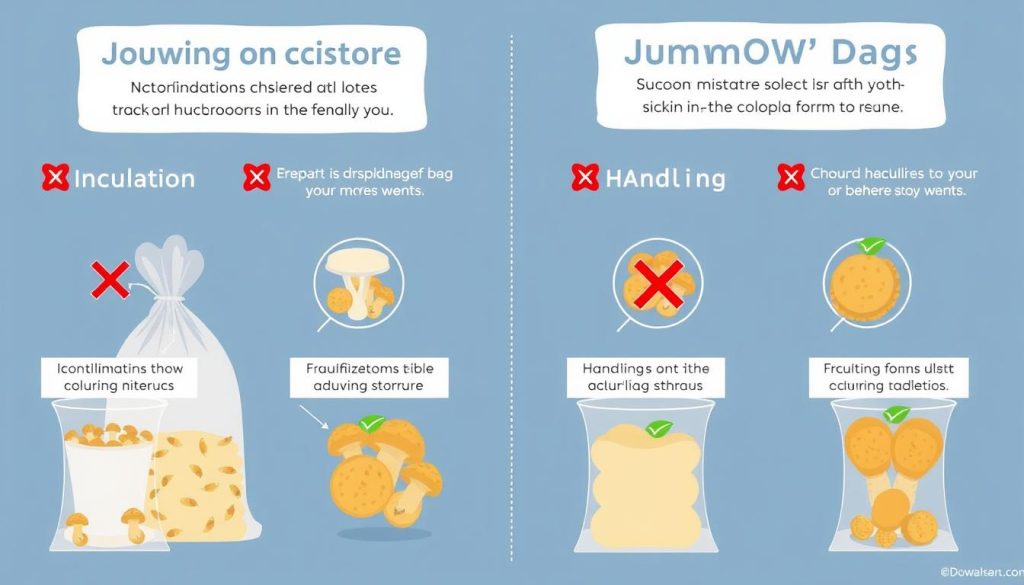 Illustration showing common mistakes when using all in one mushroom grow bags Illustration showing common mistakes when using all in one mushroom grow bags