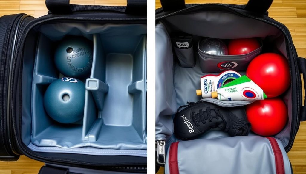 Interior view of the Brunswick Edge Triple Roller showing ball and shoe compartments Interior view of the Brunswick Edge Triple Roller showing ball and shoe compartments