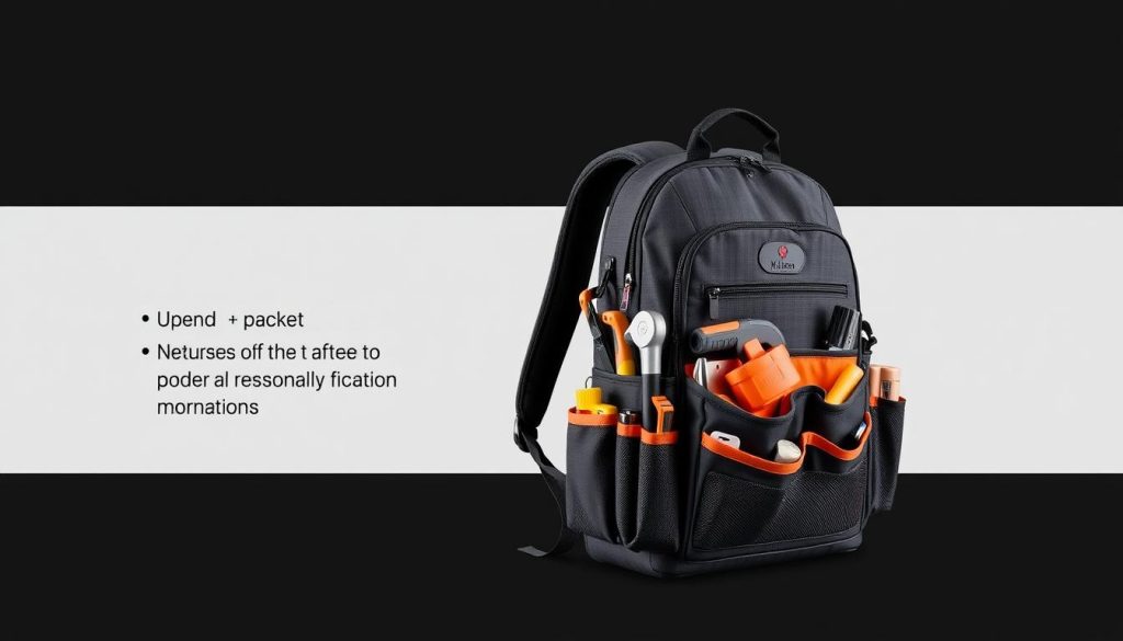 Klein Tools Tradesman Pro backpack tool bag showing its ergonomic design and organization system for carpenters Klein Tools Tradesman Pro backpack tool bag showing its ergonomic design and organization system for carpenters