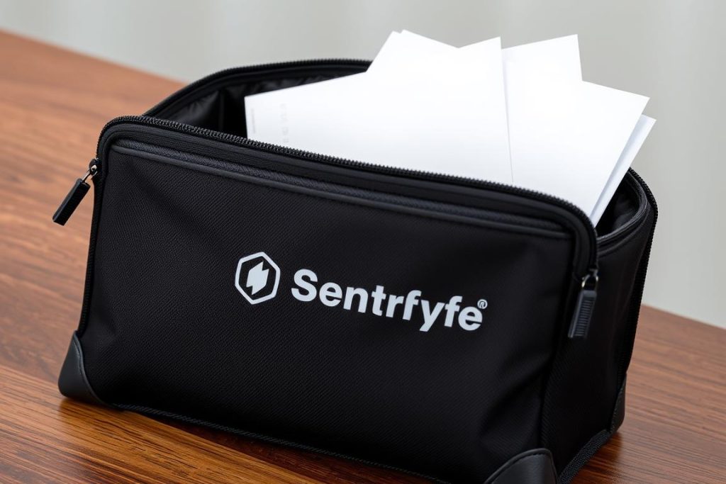 SentrySafe Fireproof Document Bag with documents partially visible inside