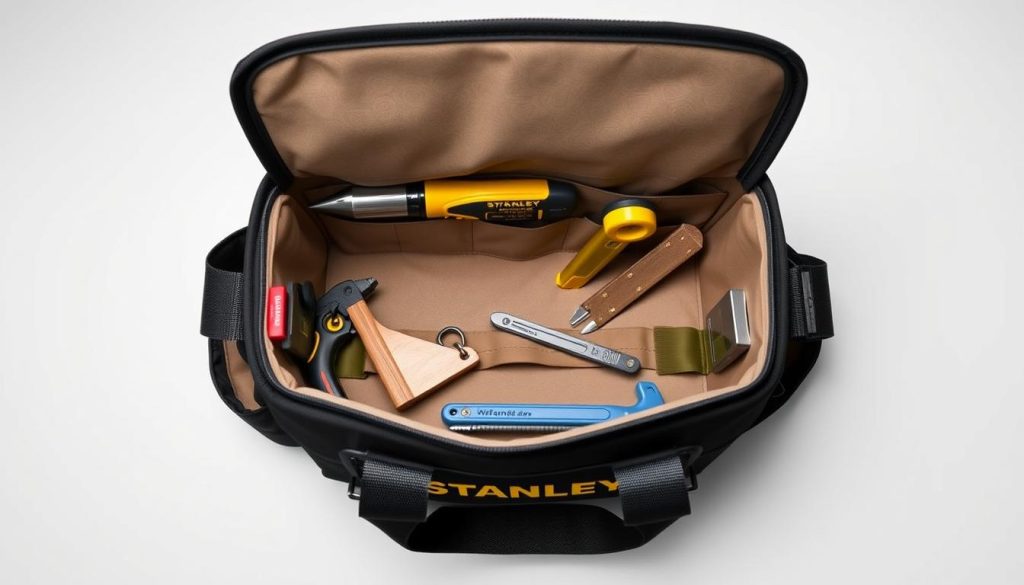 Stanley STST70574 budget-friendly tool bag showing its basic features suitable for beginner carpenters Stanley STST70574 budget-friendly tool bag showing its basic features suitable for beginner carpenters