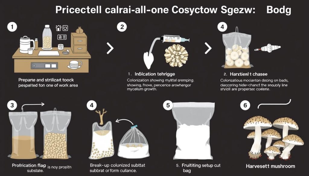 Step-by-step visual guide showing how to use an all in one mushroom grow bag Step-by-step visual guide showing how to use an all in one mushroom grow bag