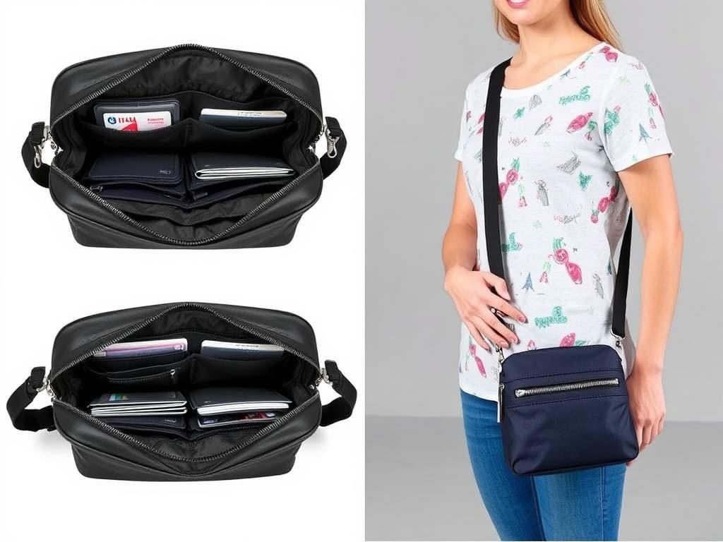 Travelon Anti-Theft Classic Crossbody Bag showing security features and organization for theme park essentials Travelon Anti-Theft Classic Crossbody Bag showing security features and organization for theme park essentials