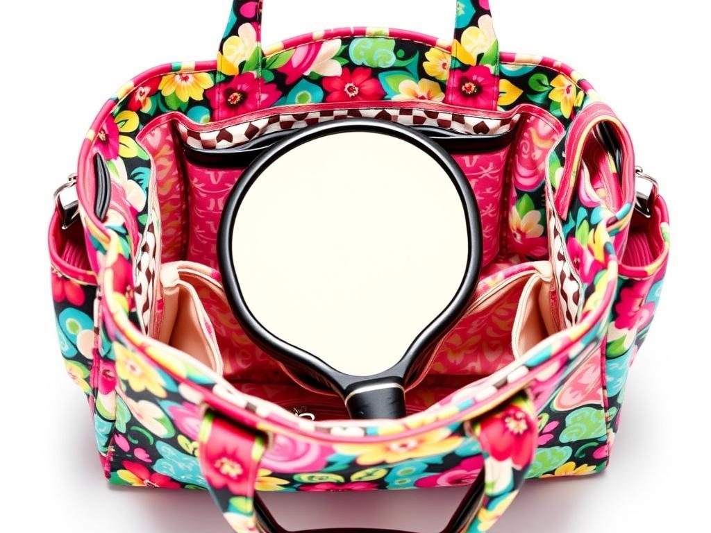 Vera Bradley Pickleball Tote in floral pattern with paddles visible